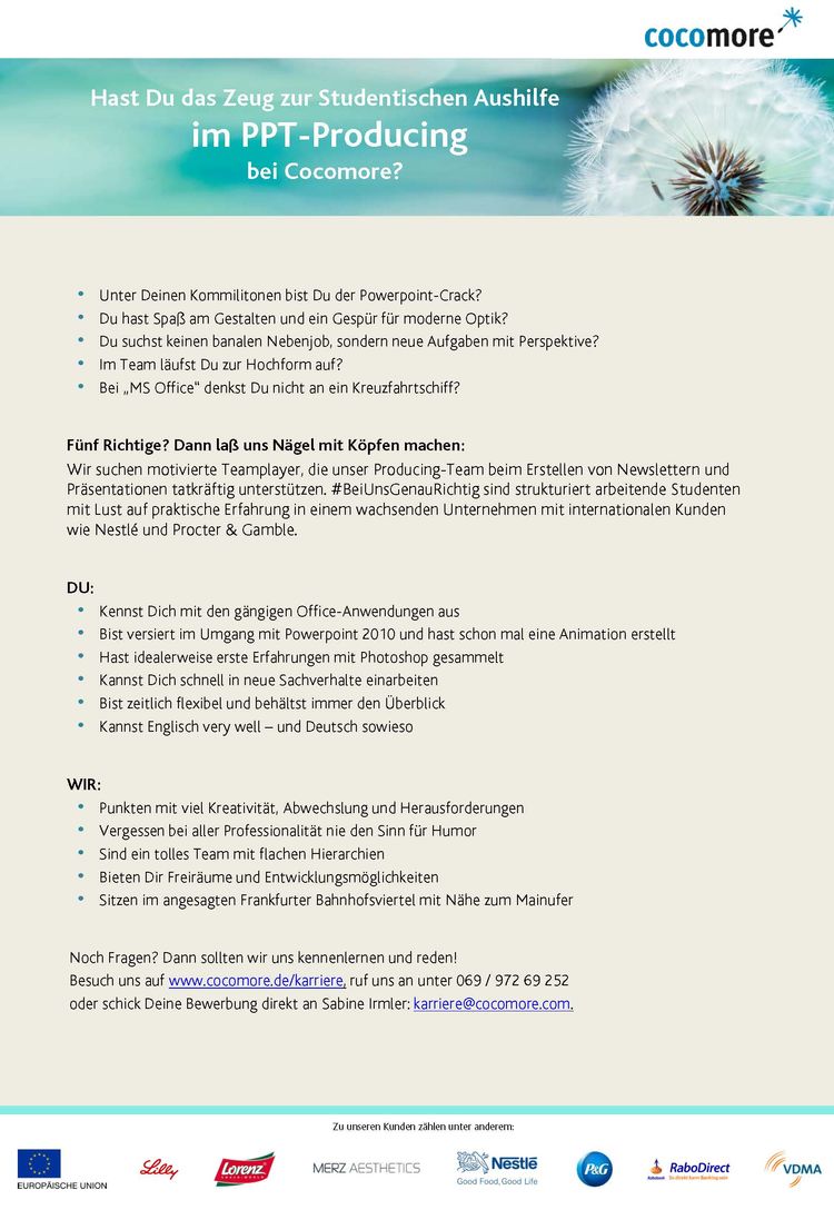 Cocomore stellenanzeige studentische aushilfe ppt 160219