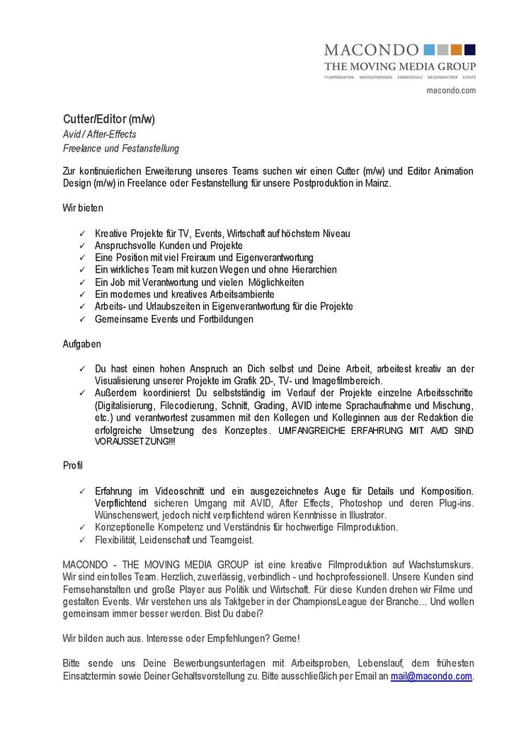 12072016 stellenausschreibung cutter fest oder freelance