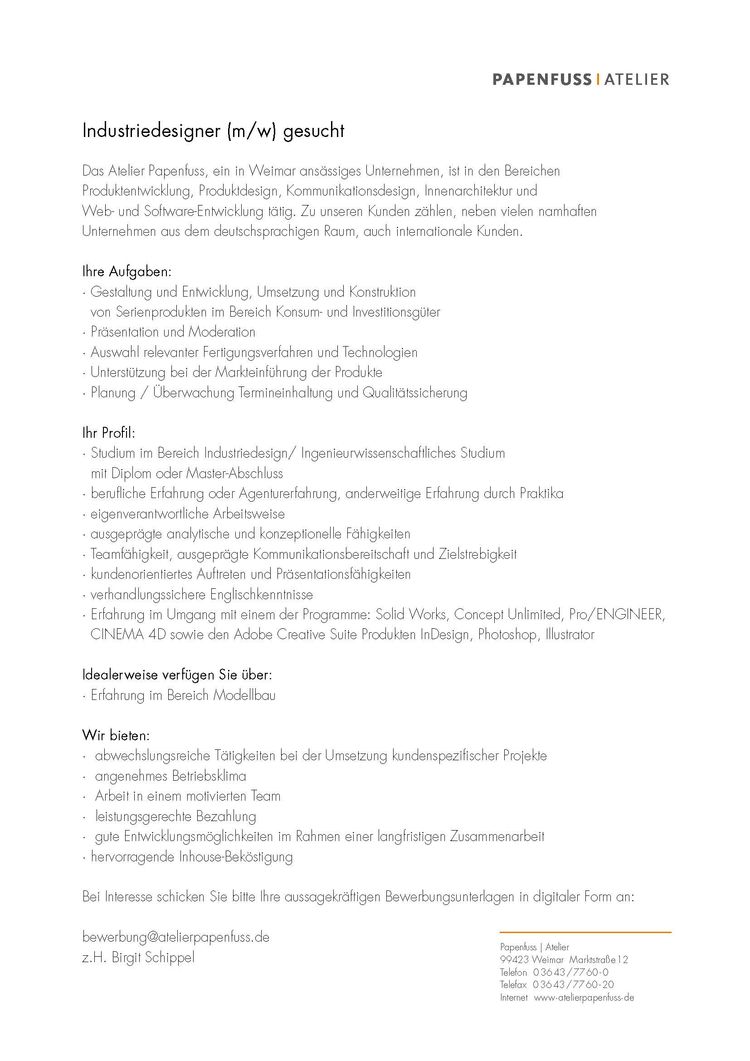 Stellenangebot industriedesigner