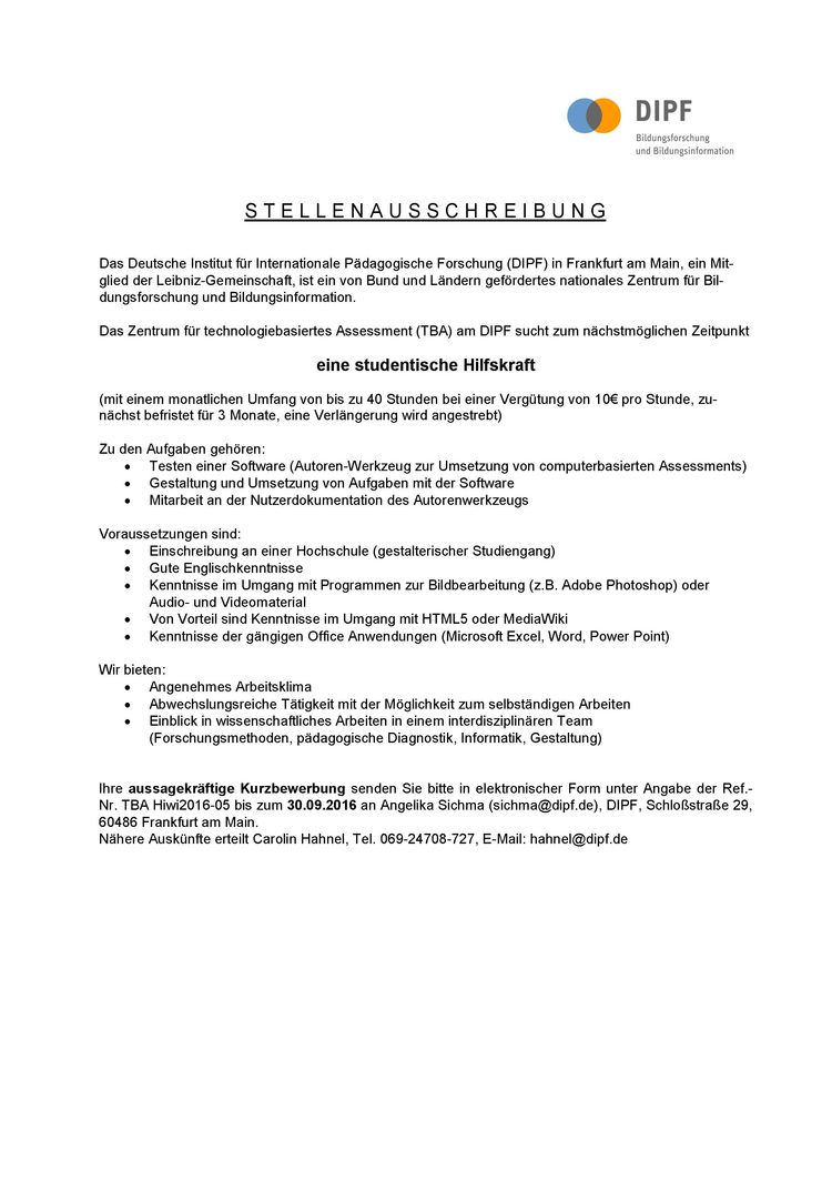 Stellenausschreibung tba 2016 09