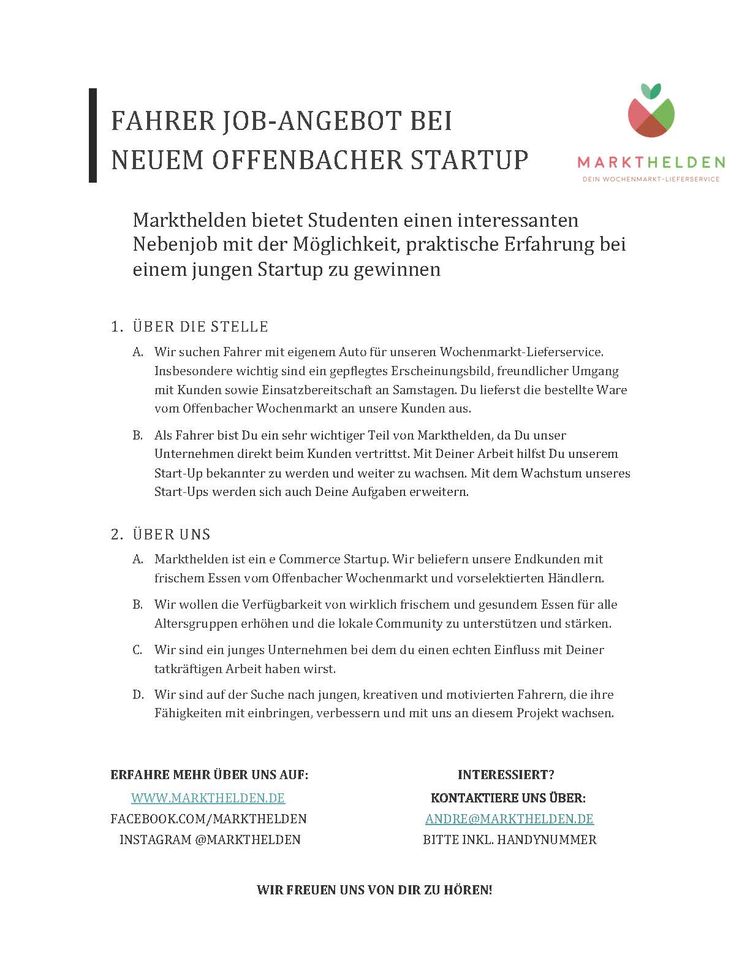 Job angebot markthelden