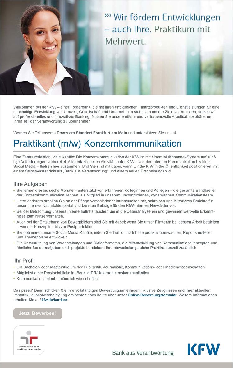 Kfw praktikant konzernkommunikation