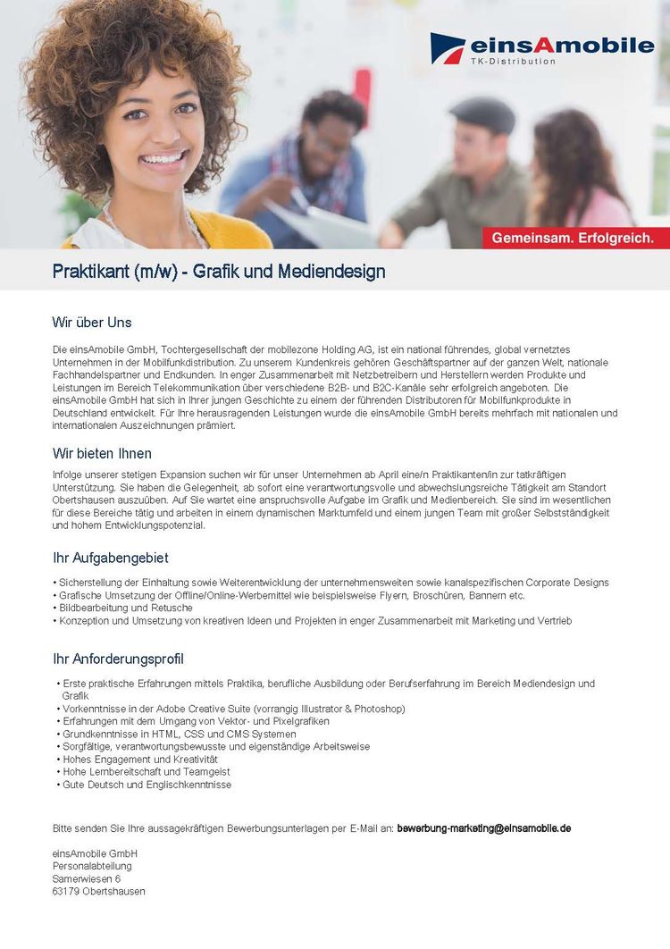 Stellenanzeige praktikum grafik