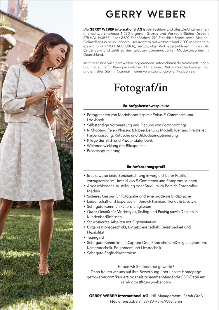 Stellenanzeige fotograf gerry weber international ag