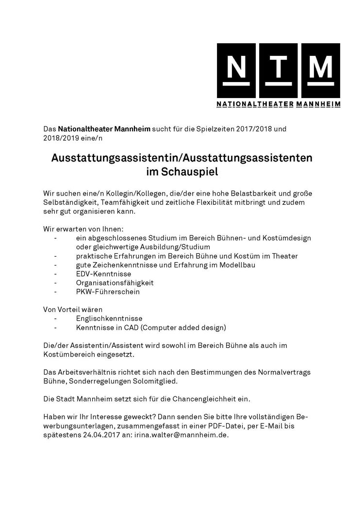 Ausschreibung ausstattungsassistenz ab 17 18
