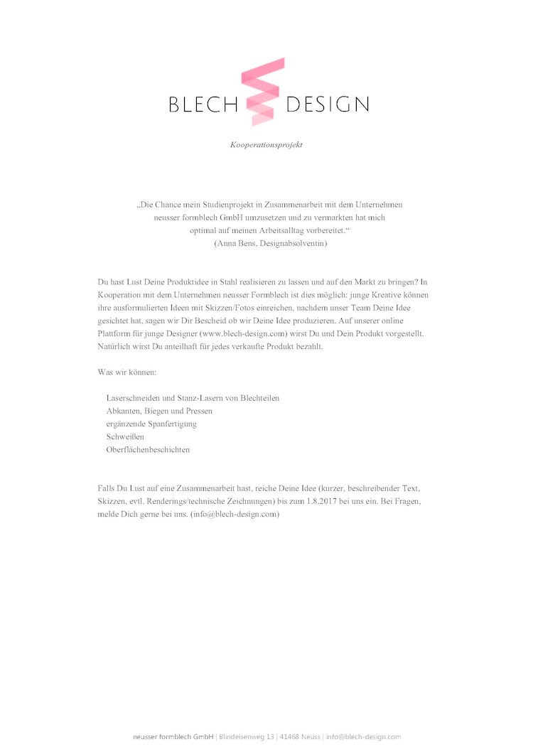 Projektausschreibung blechdesign