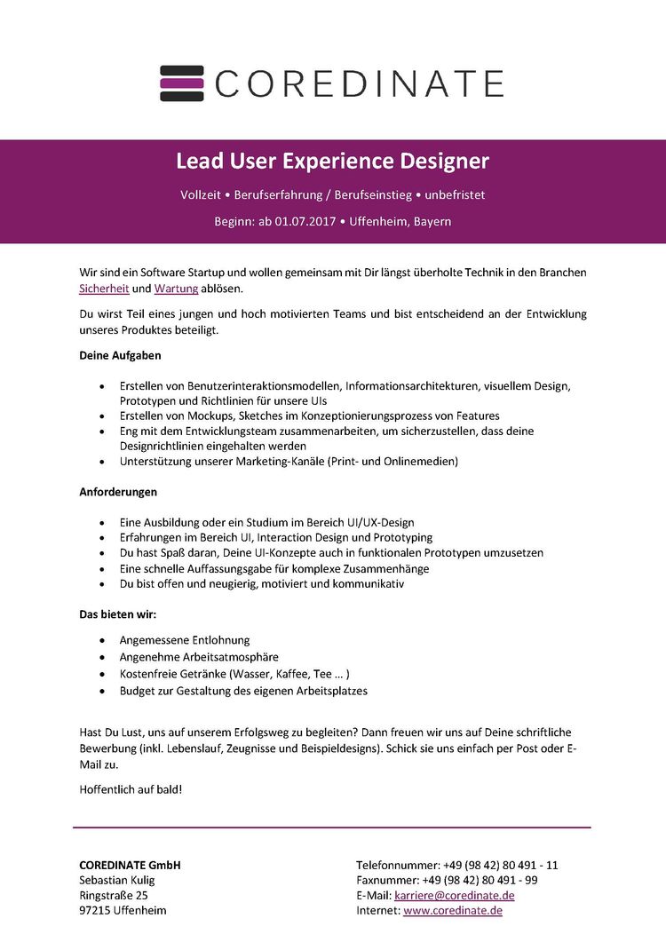 Stellenangebot ux designer coredinate gmbh