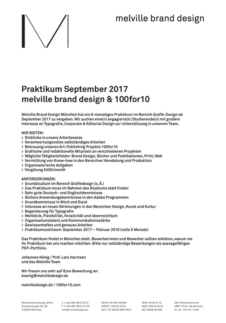 Hfg Offenbach Praktikum September 2017 Melville Brand Design Amp