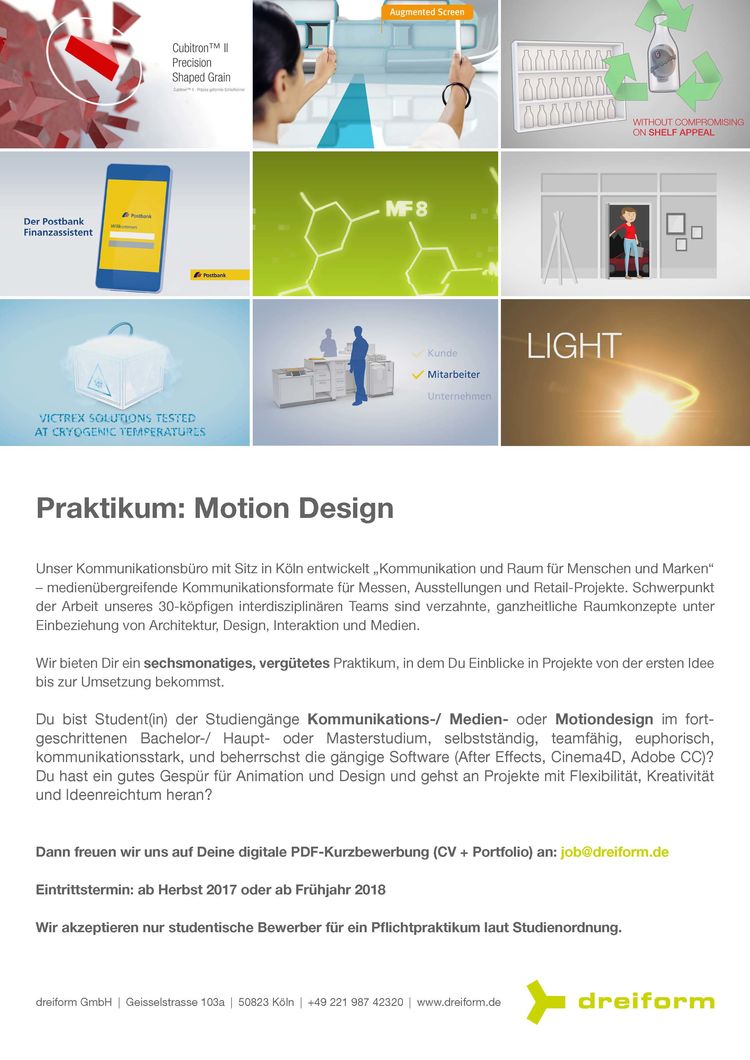 Dreiform stellenanzeige praktikum motion