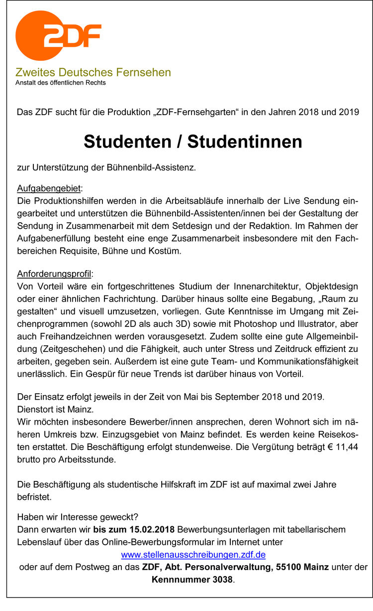 Buehnenbild assistenz fernsehgarten