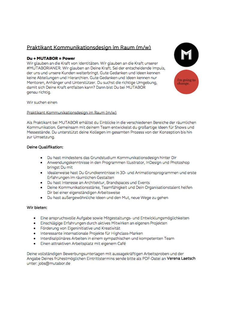 Mutabor praktikant kommunikationsdesign im raum