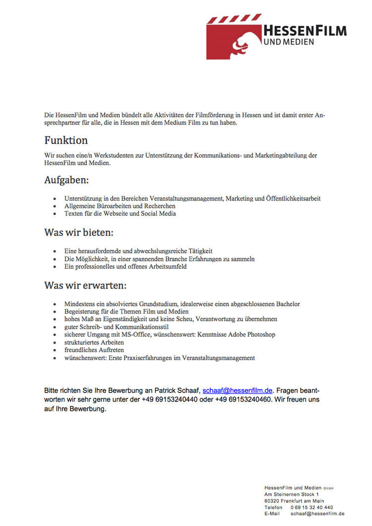 Stellenanzeige werkstudent 2018