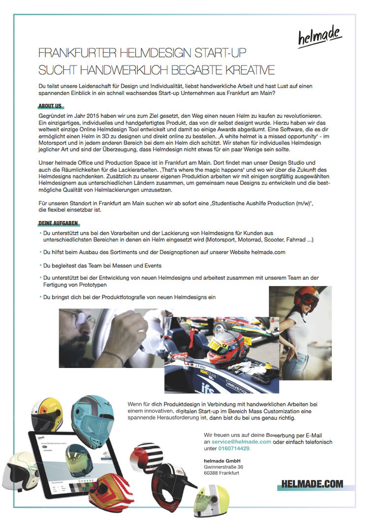 Helmade gmbh ausschreibung aushilfe production 102317