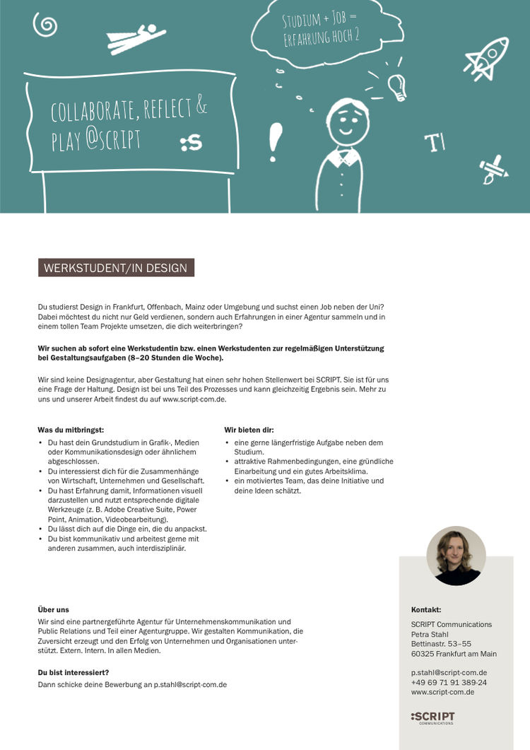 Script stellenanzeige werkstudent design