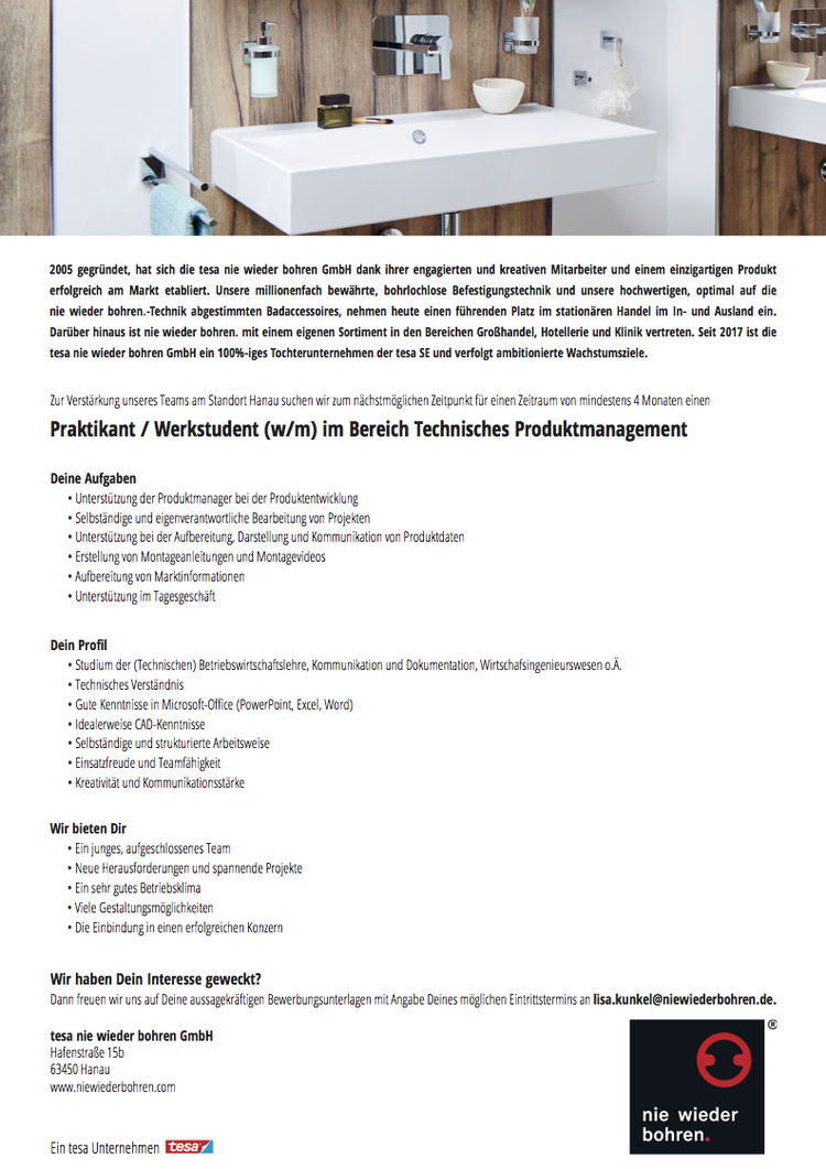 Stellenausschreibung praktikum ws produktmanagement 17 05 2018