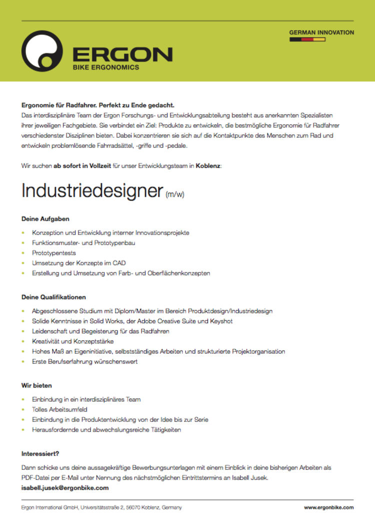 Stellenausschreibung industriedesign