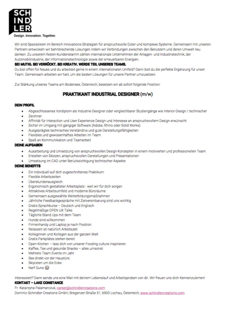 Fh ausschreibung praktikant industrial designer