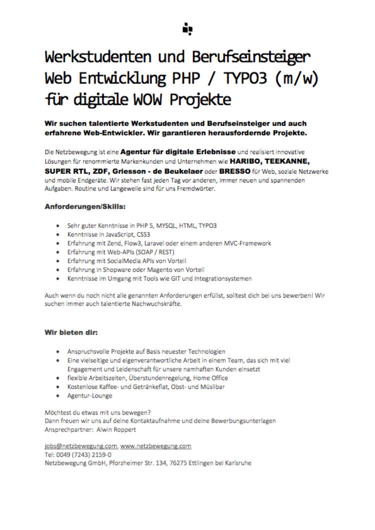 Webentwickler typo3 hs 2018 werkstudent