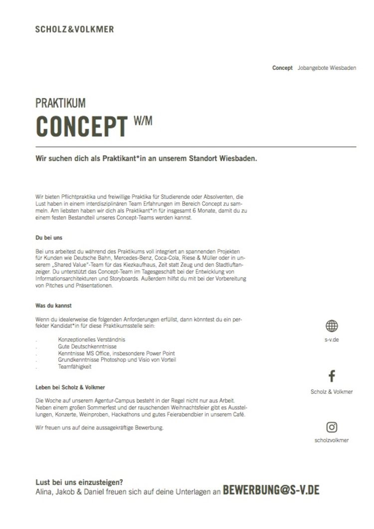 Scholzvolkmer stellenausschreibung praktikum concept wi