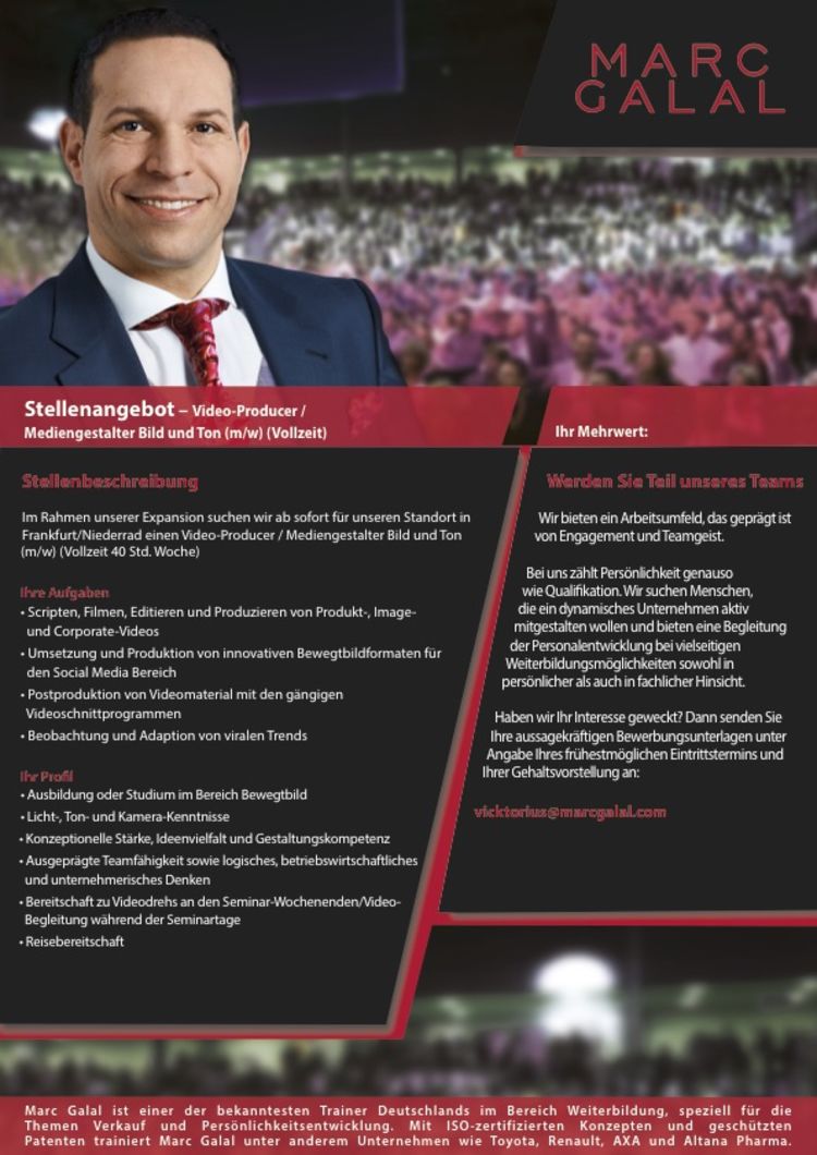 Stellenanzeige video producer