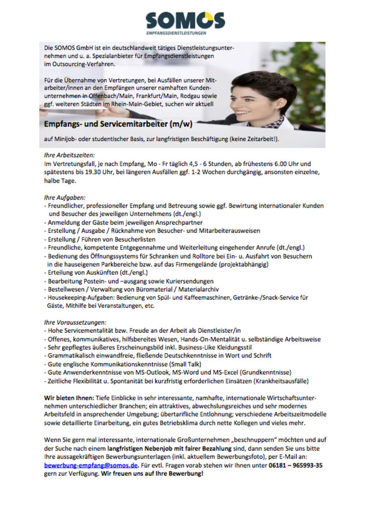Stellenanzeige springer empfang