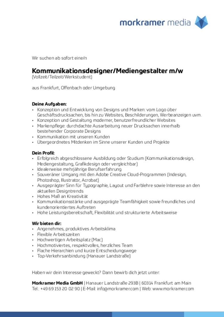 Morkramer stellenangebot grafiker
