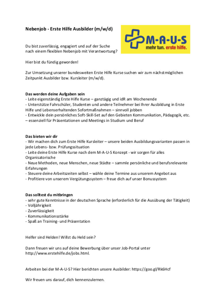 Stellenanzeige m a u s seminare ggmbh 2