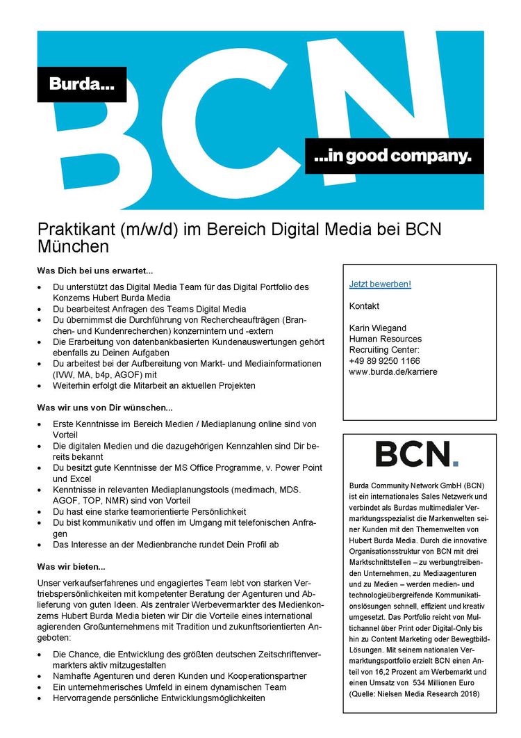 Praktikanten im bereich digital media bei bcn muenchen