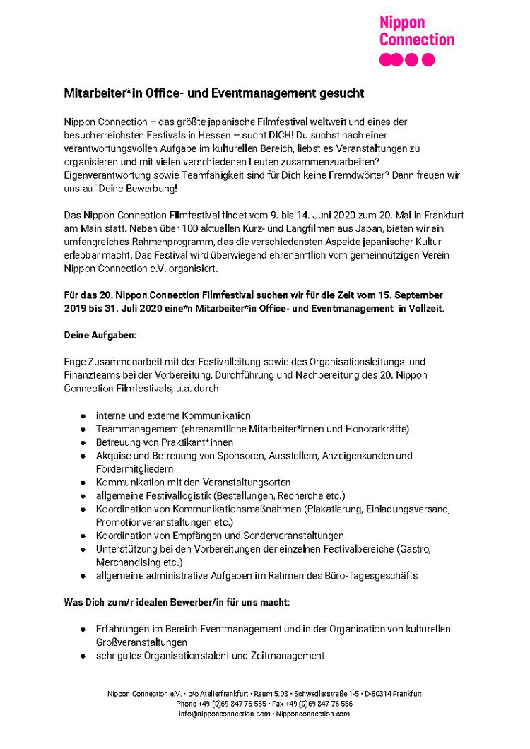 Mitarbeiterin office und eventmanagement nippon connection seite 1