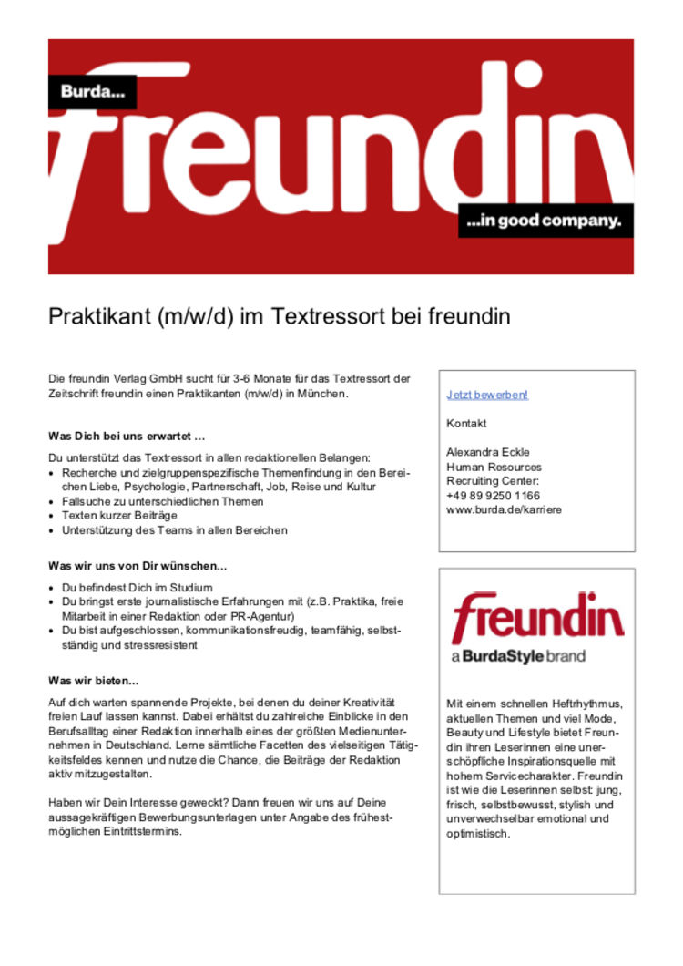 Template praktikant im textressort bei freundin