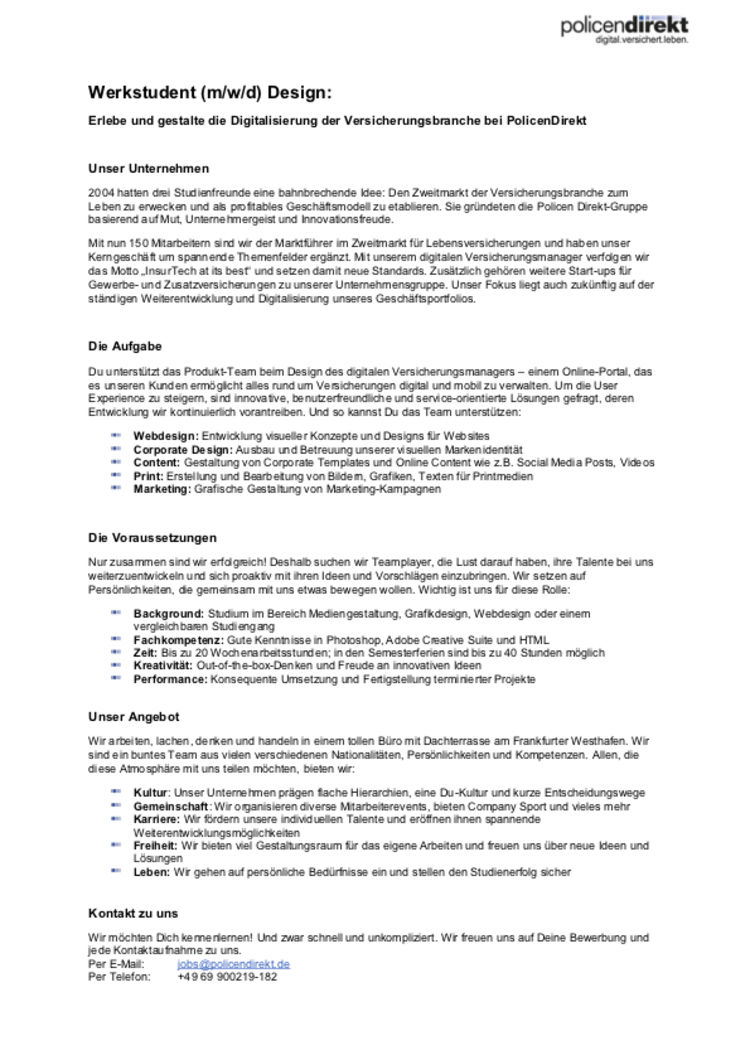 Werkstudent design