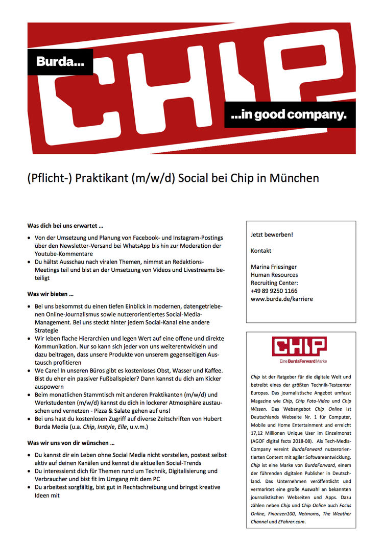 Pflicht praktikant social bei chip