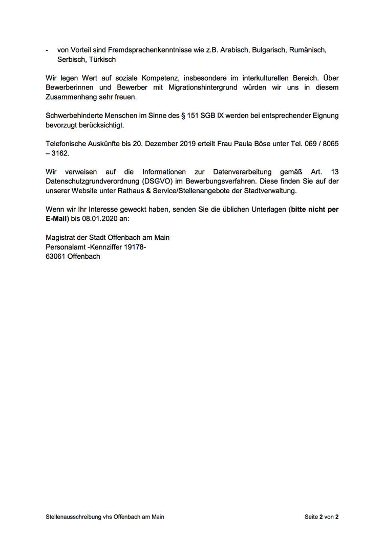 Stellenausschreibung vhs offenbach am main 2