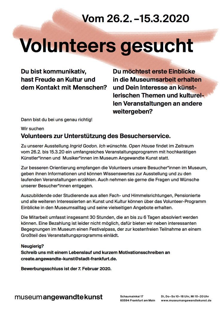 Museum angewandte kunst volunteers gesucht
