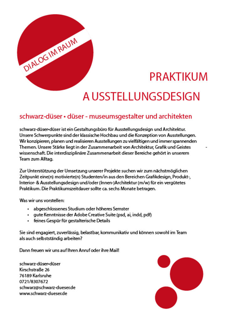 Ausschreibung 20 07 praktikum ausstellungsdesign