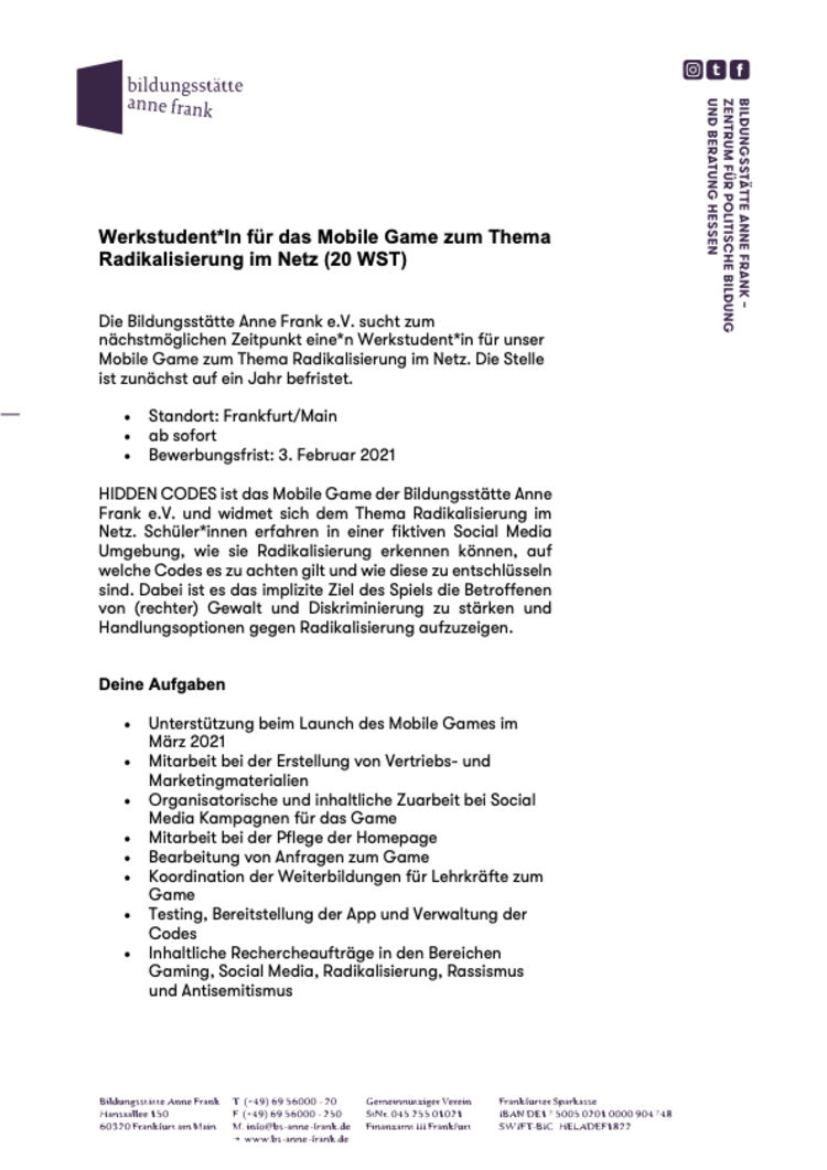 Stellenausschreibung mobile game 2021