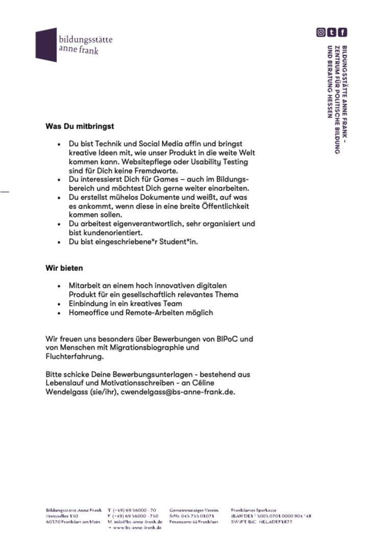 Stellenausschreibung mobile game 2021 2