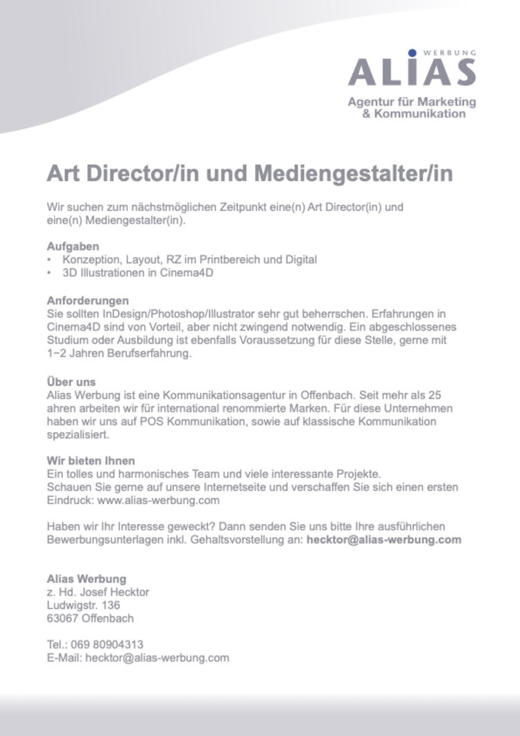 Stellenanzeige aliaswerbung
