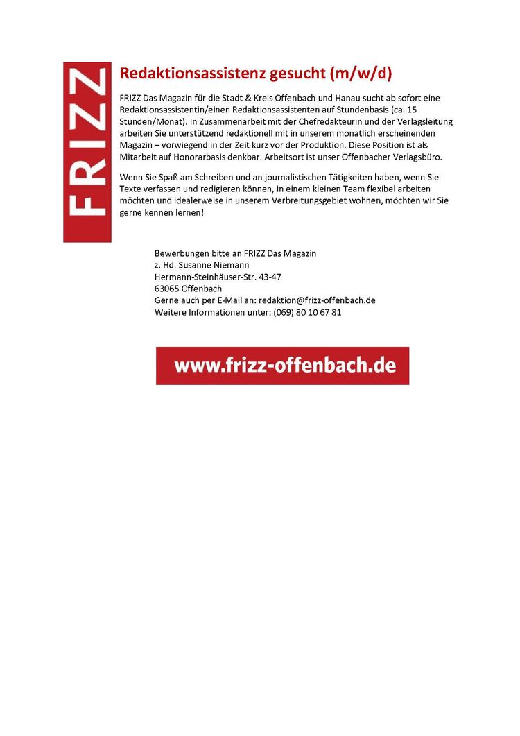Frizz offenbach redaktionsassistenz gesucht