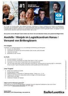 Stellenanzeige essilor gmbh hanau  minijob
