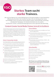 2023 kd stellenangebot content creator social media trainee