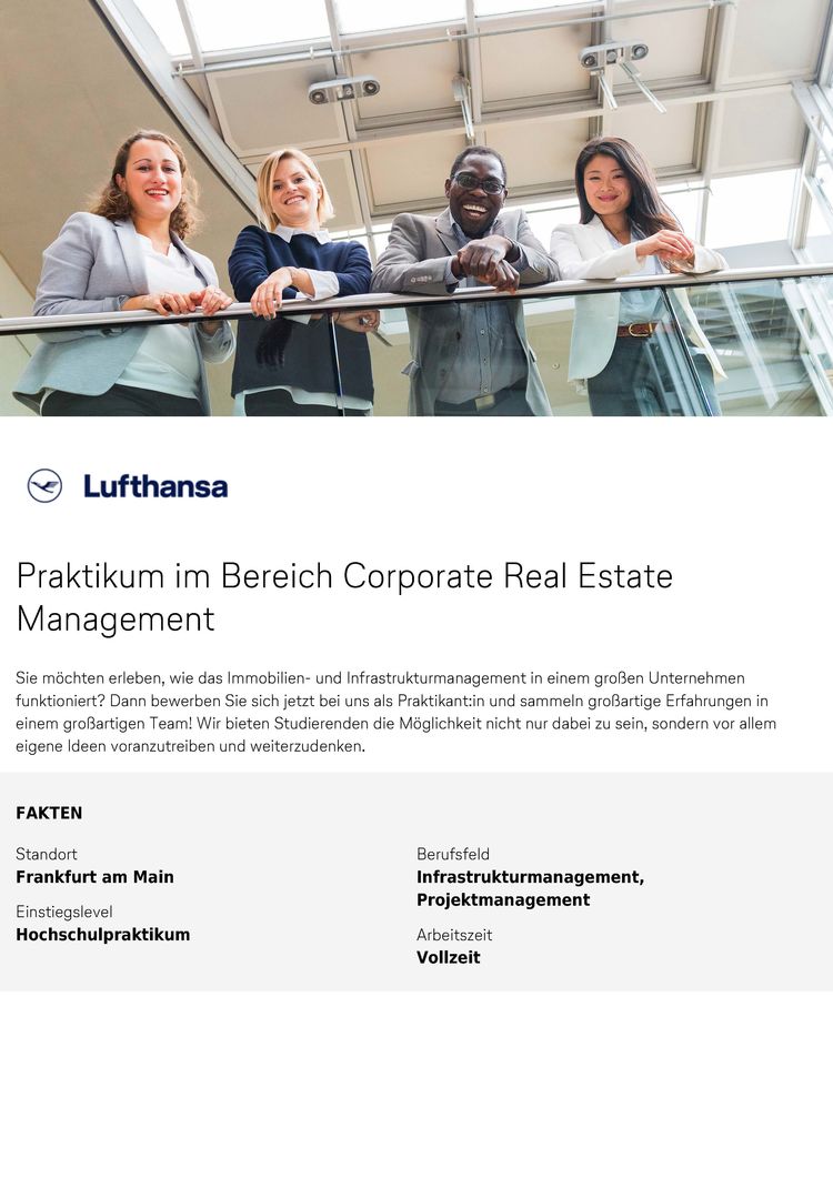 Stellenanzeige deutsche lufthansa ag praktikum im bereich corporate real estate management seite 1