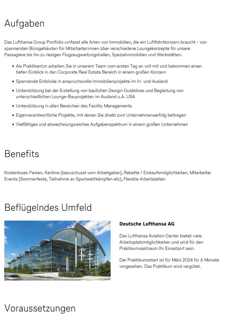 Stellenanzeige deutsche lufthansa ag praktikum im bereich corporate real estate management seite 2