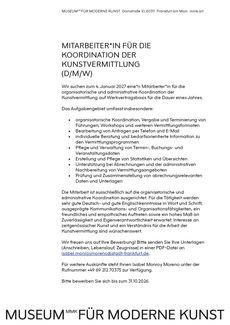 Mmk ausschreibung kunstvermittlung koordination de